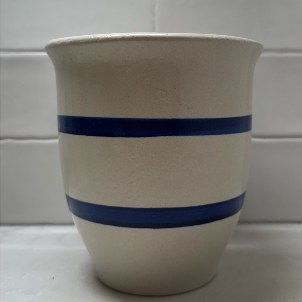 Vintage RRP Roseville Ransbottom Co. Stoneware Crock W/ Blue Stripes